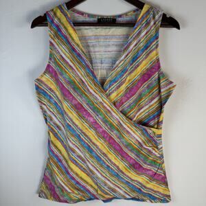 LAUREN RALPH LAUREN Sleeveless Wrap Top Multicolor Striped Surplice V Neck Boho